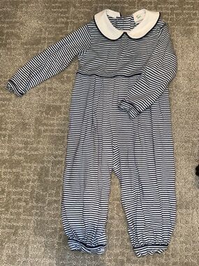 Classic Navy & White Striped Girls' One-Piece with Peter Pan Collar